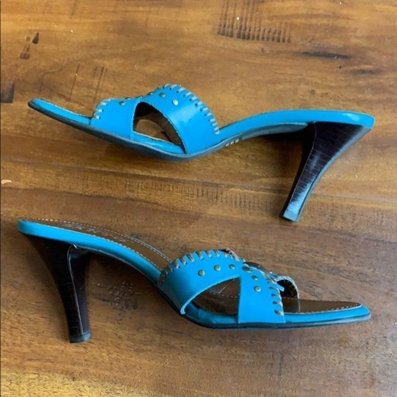 Franco Sarto Teal Studded Slide Heels - Picture 7 of 8